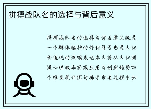 拼搏战队名的选择与背后意义
