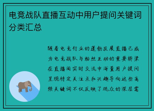 电竞战队直播互动中用户提问关键词分类汇总