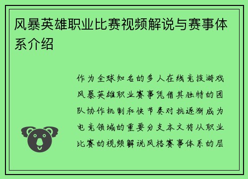 风暴英雄职业比赛视频解说与赛事体系介绍